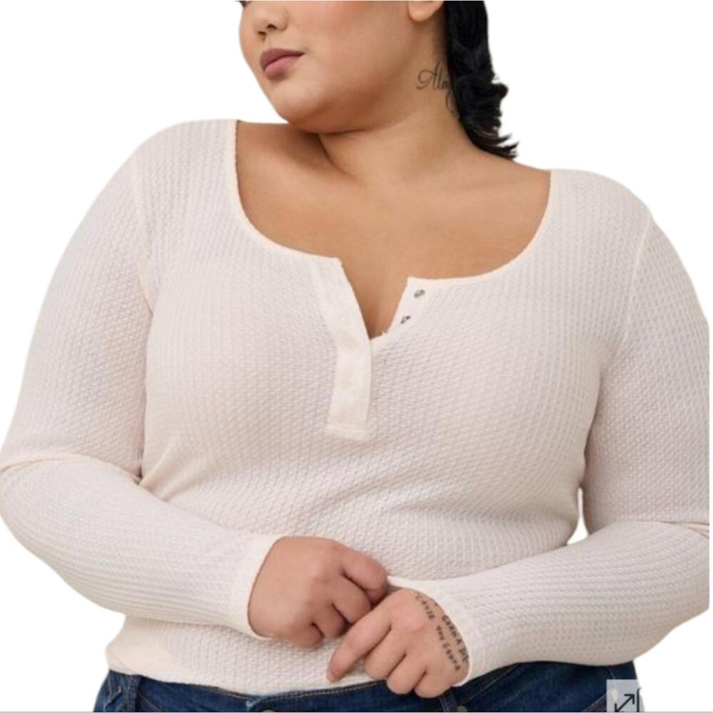 Torrid White Lightweight Thermal Waffle Snap Henley Long Sleeve Tee Plus Size 3X